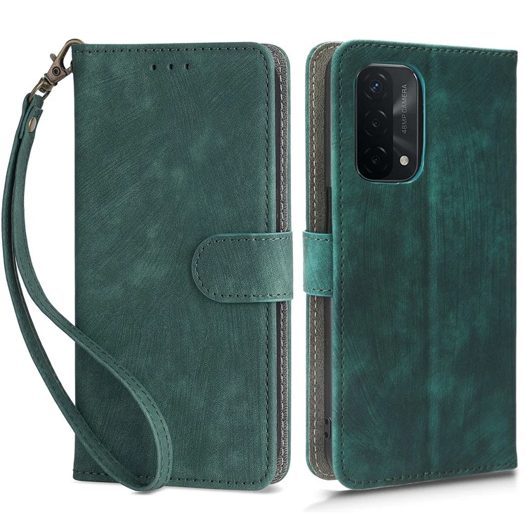 For Oppo A93 5G / A74 5G / A54 5G Phone Wallet Case RFID Blocking PU Leather Stand Cover with Strap - Green