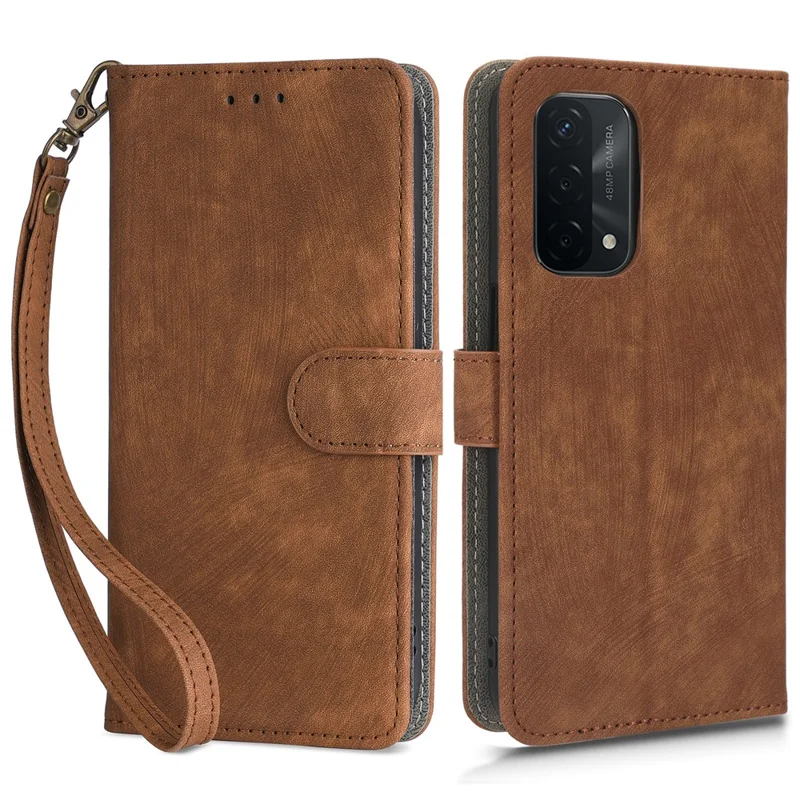 For Oppo A93 5G / A74 5G / A54 5G Phone Wallet Case RFID Blocking PU Leather Stand Cover with Strap - Brown