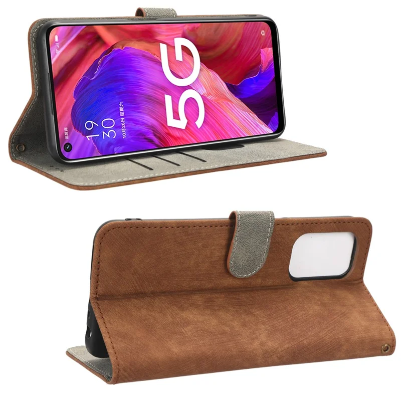 For Oppo A93 5G / A74 5G / A54 5G Phone Wallet Case RFID Blocking PU Leather Stand Cover with Strap - Brown
