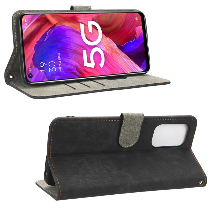 For Oppo A93 5G / A74 5G / A54 5G Phone Wallet Case RFID Blocking PU Leather Stand Cover with Strap - Black