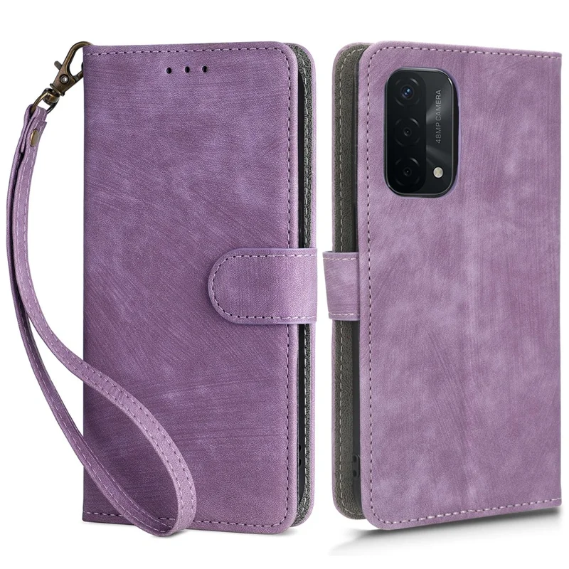 For Oppo A93 5G / A74 5G / A54 5G Phone Wallet Case RFID Blocking PU Leather Stand Cover with Strap - Purple