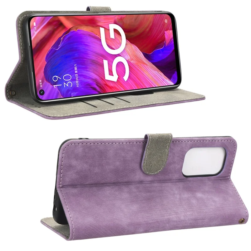 For Oppo A93 5G / A74 5G / A54 5G Phone Wallet Case RFID Blocking PU Leather Stand Cover with Strap - Purple