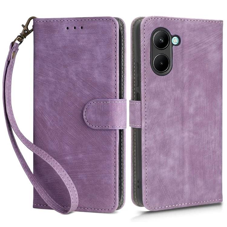 Per Realme C33 2023 4G / C33 4G PU Leather RFID Blocking Phone Case Stand Wallet Cell Phone Cover with Strap - Viola