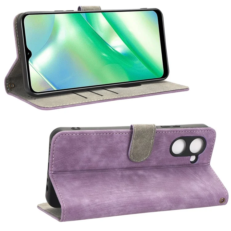Per Realme C33 2023 4G / C33 4G PU Leather RFID Blocking Phone Case Stand Wallet Cell Phone Cover with Strap - Viola