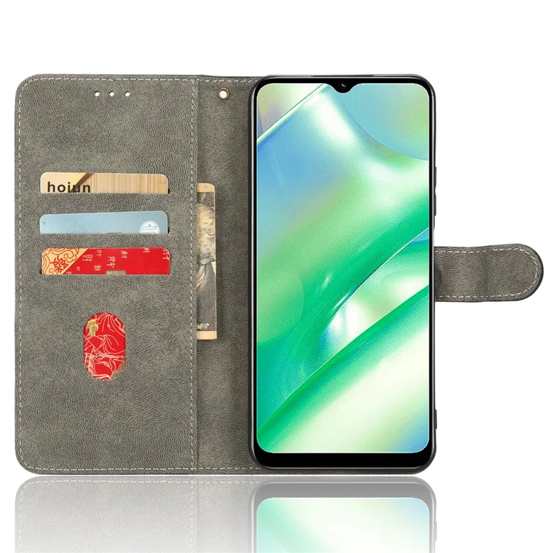For Realme C33 2023 4G / C33 4G PU Leather RFID Blocking Phone Case Stand Wallet Cell Phone Cover with Strap - Brown