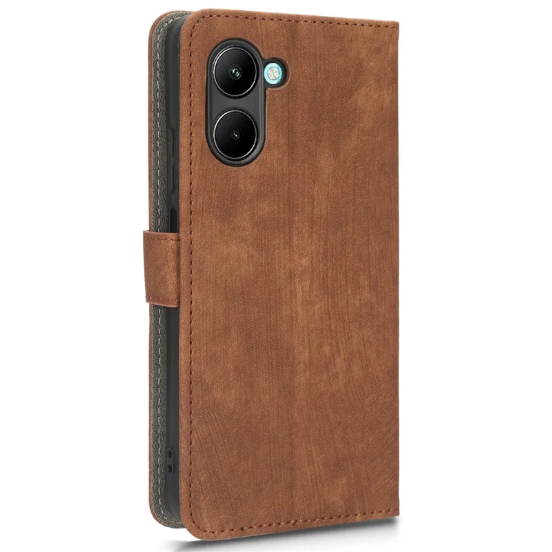 For Realme C33 2023 4G / C33 4G PU Leather RFID Blocking Phone Case Stand Wallet Cell Phone Cover with Strap - Brown