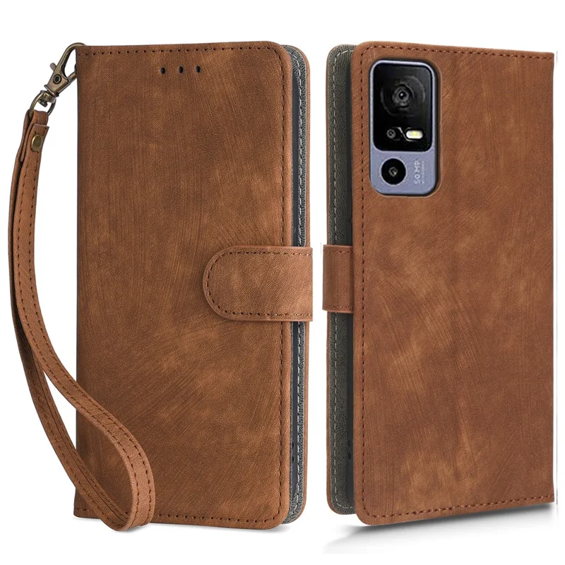 RFID Blocking Phone Case for TCL 40R 5G , Wallet Stand Leather Phone Cover with Strap - Brown