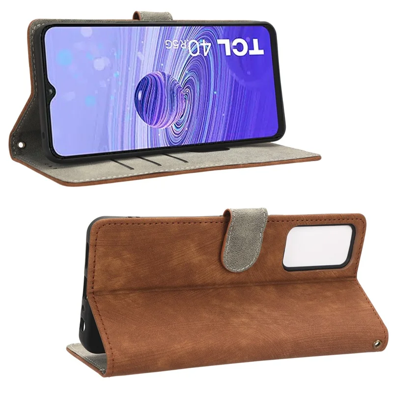 RFID Blocking Phone Case for TCL 40R 5G , Wallet Stand Leather Phone Cover with Strap - Brown