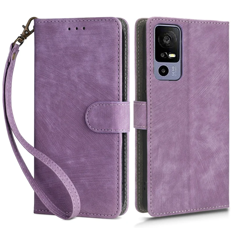 Custodia per telefono con blocco RFID per TCL 40R 5G, custodia in pelle con supporto per portafoglio e tracolla - Viola