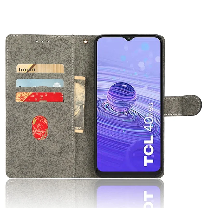 Custodia per telefono con blocco RFID per TCL 40R 5G, custodia in pelle con supporto per portafoglio e tracolla - Viola