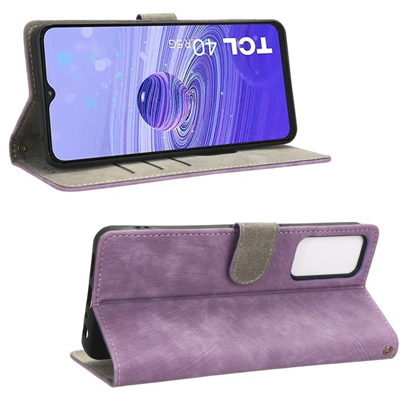 Custodia per telefono con blocco RFID per TCL 40R 5G, custodia in pelle con supporto per portafoglio e tracolla - Viola