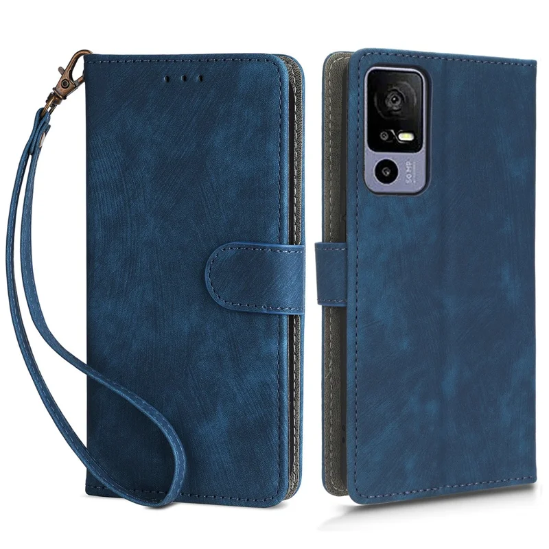 RFID Blocking Phone Case for TCL 40R 5G , Wallet Stand Leather Phone Cover with Strap - Blue
