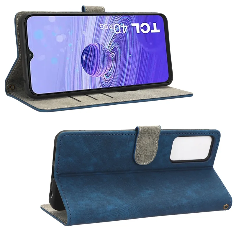 RFID Blocking Phone Case for TCL 40R 5G , Wallet Stand Leather Phone Cover with Strap - Blue