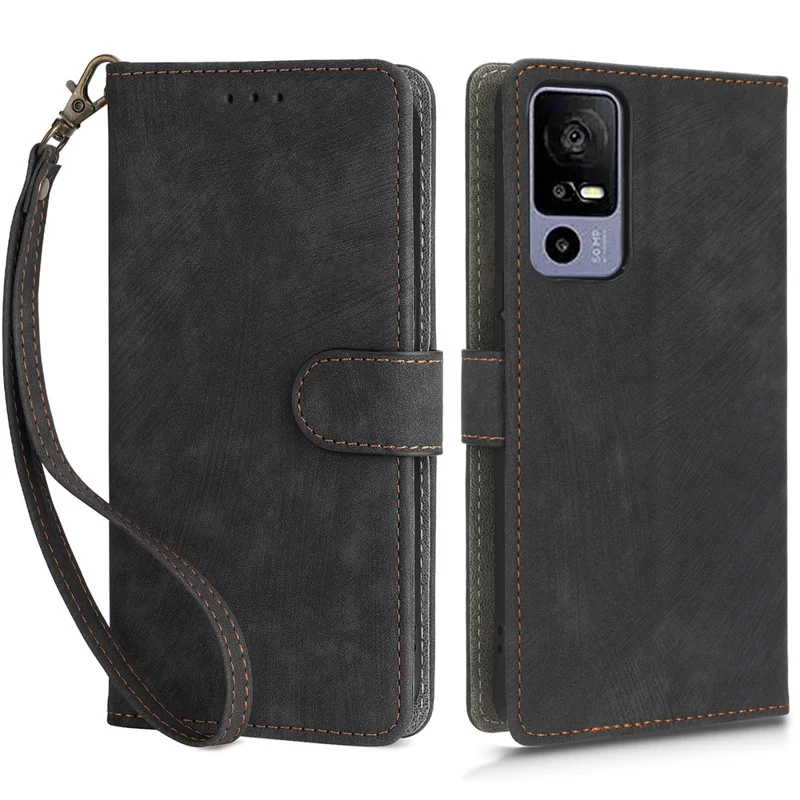 RFID Blocking Phone Case for TCL 40R 5G , Wallet Stand Leather Phone Cover with Strap - Black