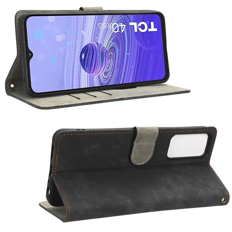 RFID Blocking Phone Case for TCL 40R 5G , Wallet Stand Leather Phone Cover with Strap - Black