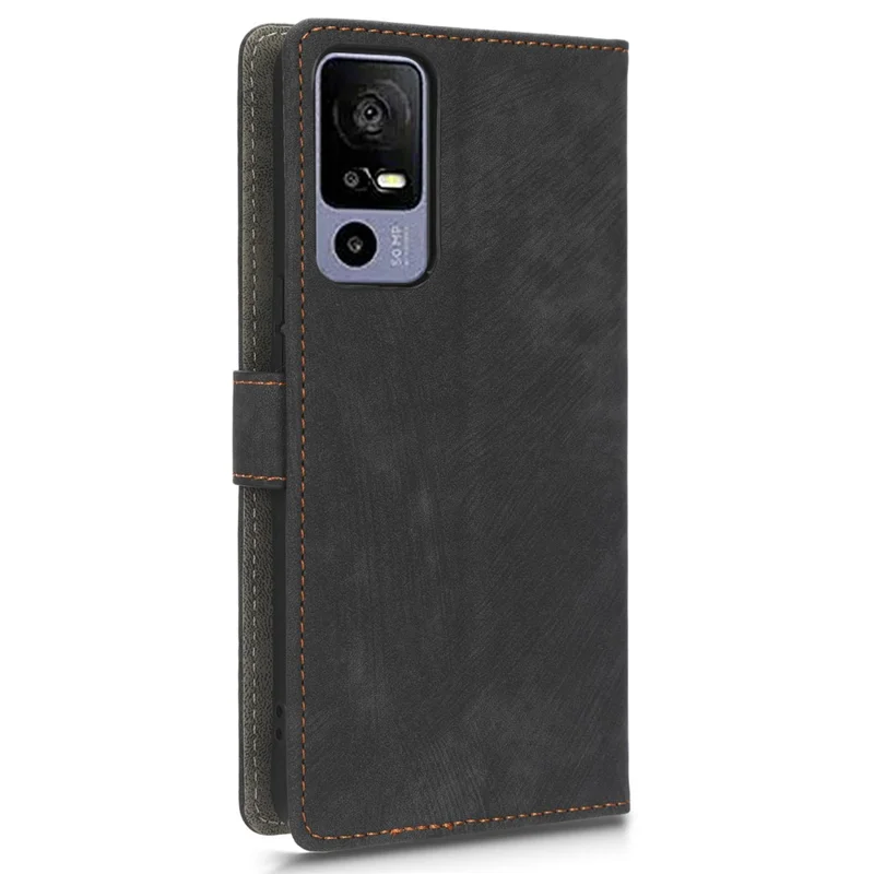 RFID Blocking Phone Case for TCL 40R 5G , Wallet Stand Leather Phone Cover with Strap - Black