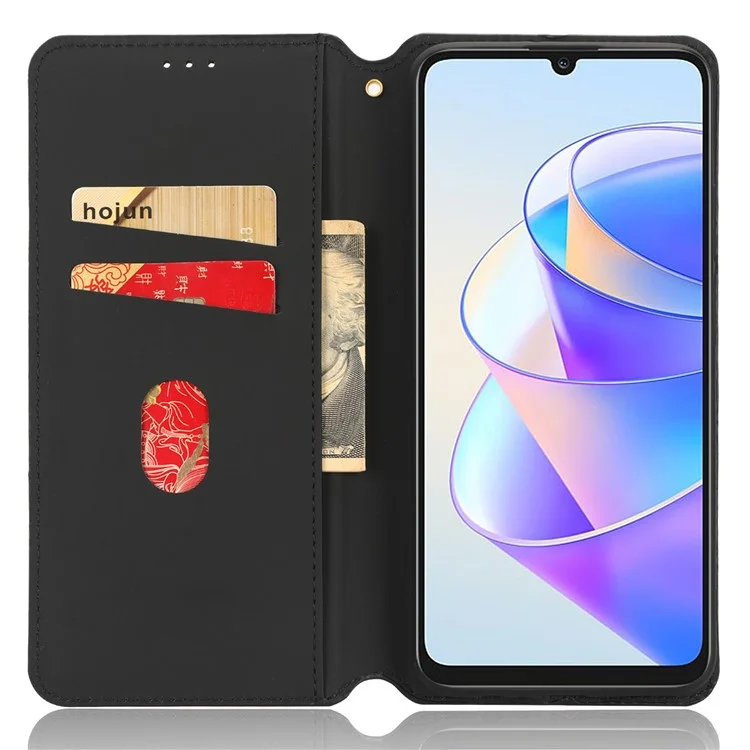 Чехол-бумажник для телефона For Honor X7a 5G / Play7T 5G, из искусственной кожи с тиснением в ромбовидном узоре - черный