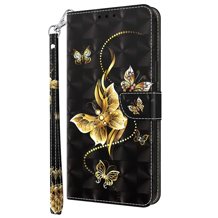 Для Motorola Moto G13 4G / G23 4G Anto-drop Phone Case 3D Pattern Printing Flip Wallet Cover Stand with Strap - Golden Butterfly