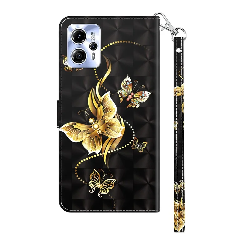 Для Motorola Moto G13 4G / G23 4G Anto-drop Phone Case 3D Pattern Printing Flip Wallet Cover Stand with Strap - Golden Butterfly