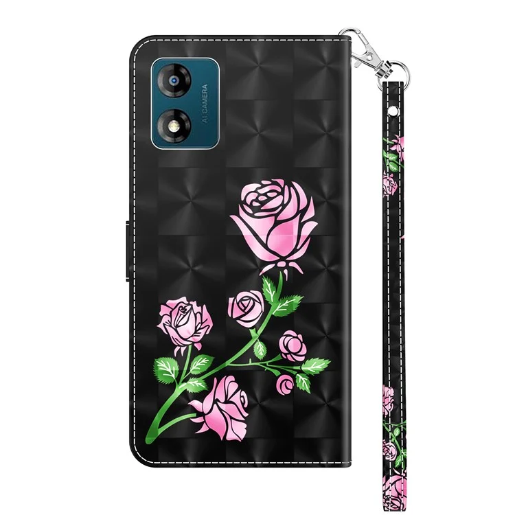Mobile Phone Case For Motorola Moto E13 4G 3D Pattern Printing Shockproof Phone Cover Stand Wallet - Rose Flower