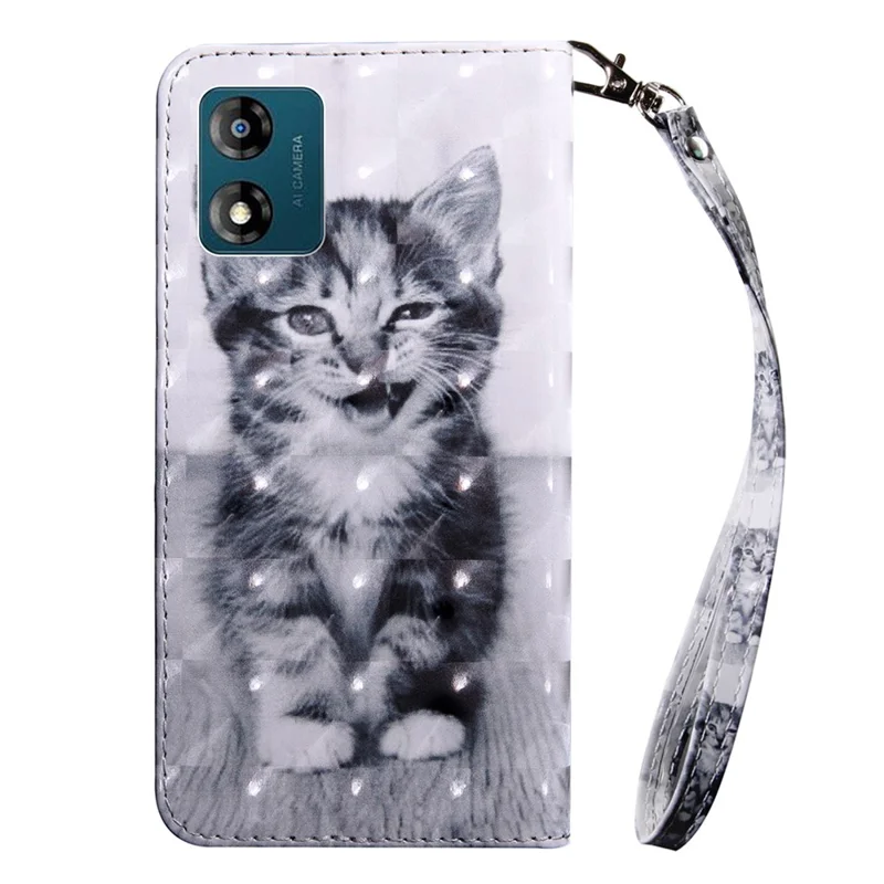 Mobile Phone Case For Motorola Moto E13 4G 3D Pattern Printing Shockproof Phone Cover Stand Wallet - Cat