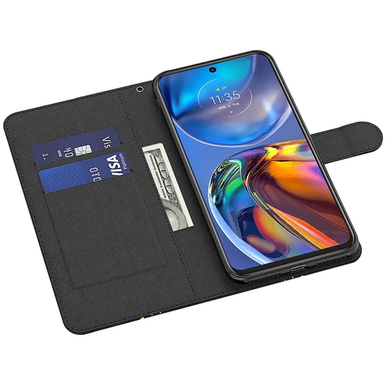 Para Motorola Moto E13 4G 3D Pattern Printing Anti-drop Cover PU Leather Stand Wallet Phone Case with Strap - Panda Climbing