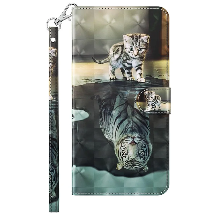 Per Motorola Moto G13 4G / G23 4G / G53 5G Cover in Pelle PU Stampa 3D Motivo Stand Wallet Cover Telefono - Gatto e Tigre