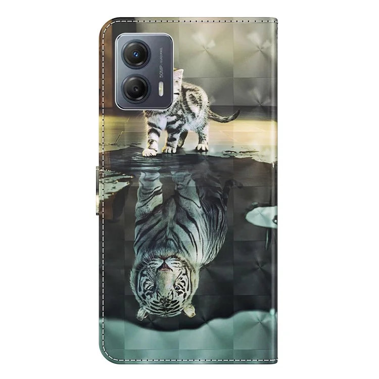 Per Motorola Moto G13 4G / G23 4G / G53 5G Cover in Pelle PU Stampa 3D Motivo Stand Wallet Cover Telefono - Gatto e Tigre