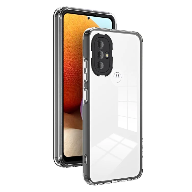 Para Motorola Moto G Power (2022) TPU Backplate + PC Frame + PC Camera Ring Hybrid Case 3-in-1 Transparent Phone Cover - Preto