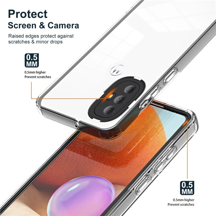 Para Motorola Moto G Power (2022) TPU Backplate + PC Frame + PC Camera Ring Hybrid Case 3-in-1 Transparent Phone Cover - Preto