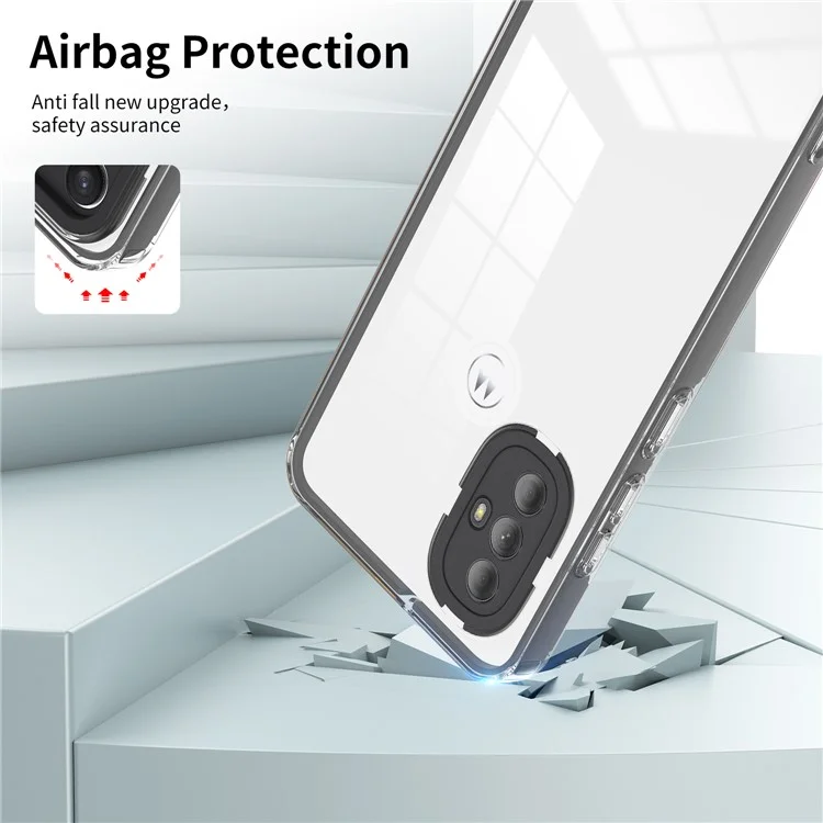 Para Motorola Moto G Power (2022) TPU Backplate + PC Frame + PC Camera Ring Hybrid Case 3-in-1 Transparent Phone Cover - Preto
