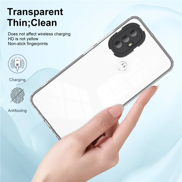 Para Motorola Moto G Power (2022) TPU Backplate + PC Frame + PC Camera Ring Hybrid Case 3-in-1 Transparent Phone Cover - Preto