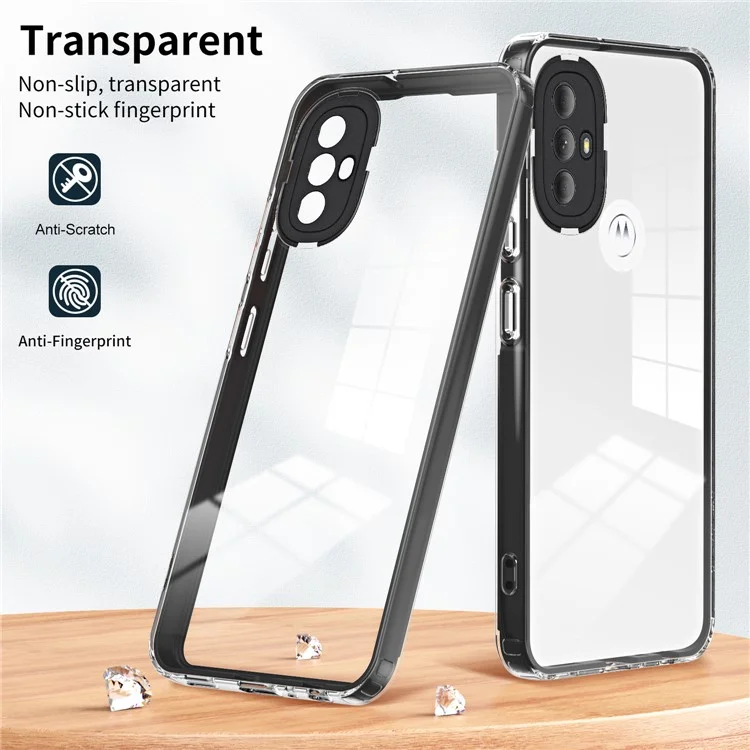 For Motorola Moto G Power (2022) TPU Backplate + PC Frame + PC Camera Ring Hybrid Case 3-in-1 Transparent Phone Cover - Black