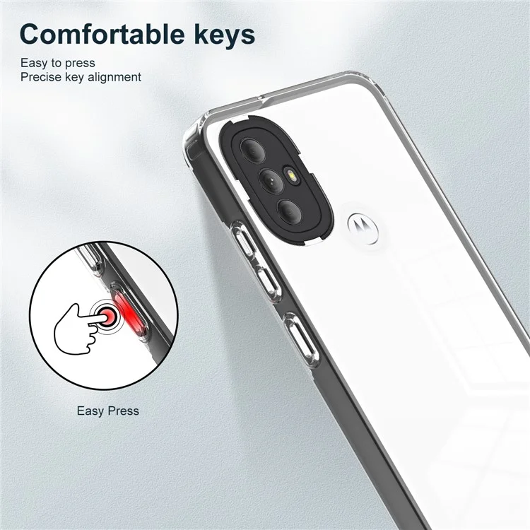 Para Motorola Moto G Power (2022) TPU Backplate + PC Frame + PC Camera Ring Hybrid Case 3-in-1 Transparent Phone Cover - Preto