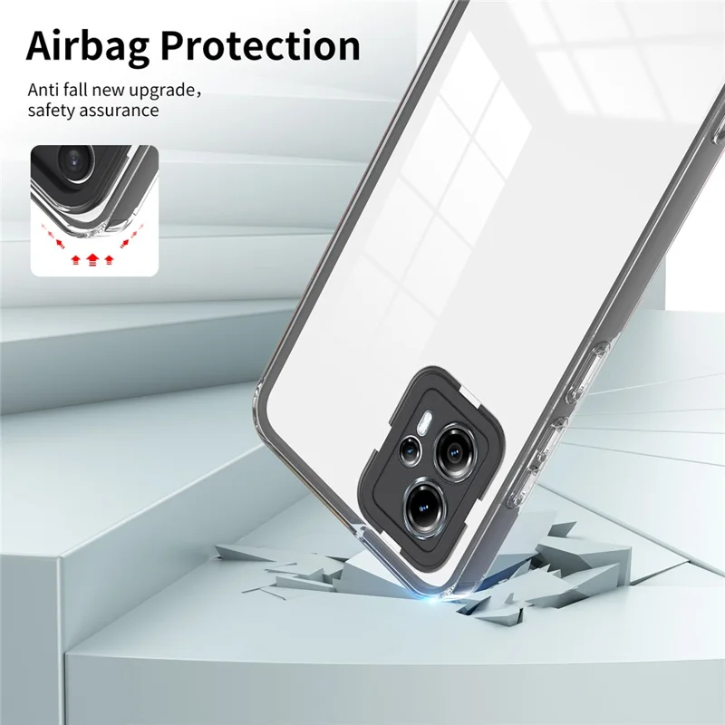 For Motorola Moto G13 4G Shockproof Phone Case 3-in-1 TPU Backplate + PC Frame + PC Camera Ring Transparent Cover - Black