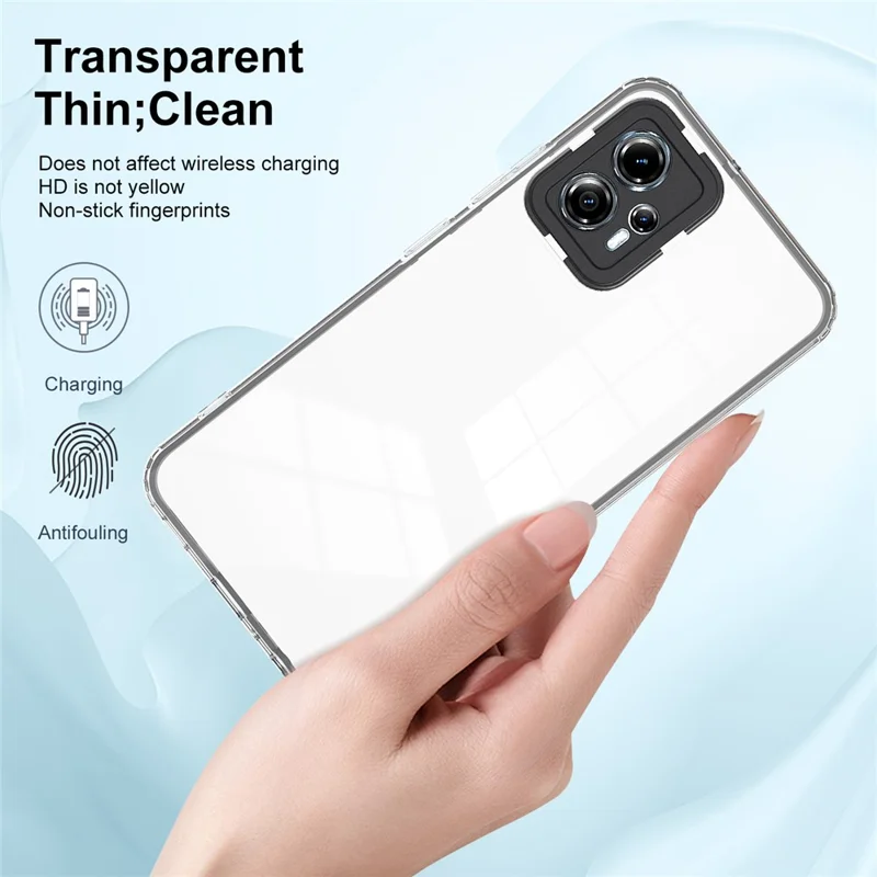 For Motorola Moto G13 4G Shockproof Phone Case 3-in-1 TPU Backplate + PC Frame + PC Camera Ring Transparent Cover - Black