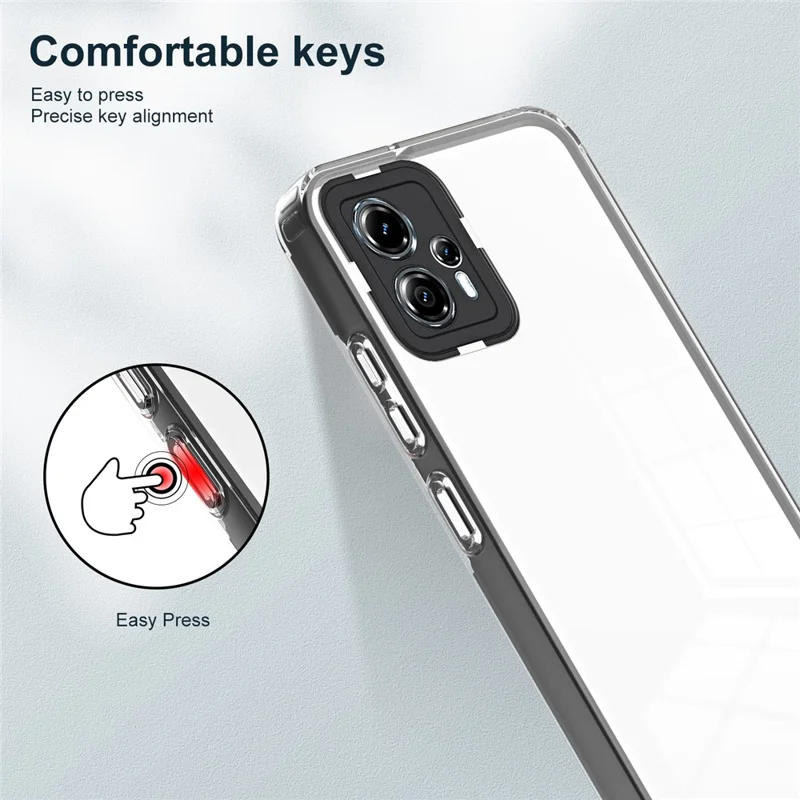 For Motorola Moto G13 4G Shockproof Phone Case 3-in-1 TPU Backplate + PC Frame + PC Camera Ring Transparent Cover - Black