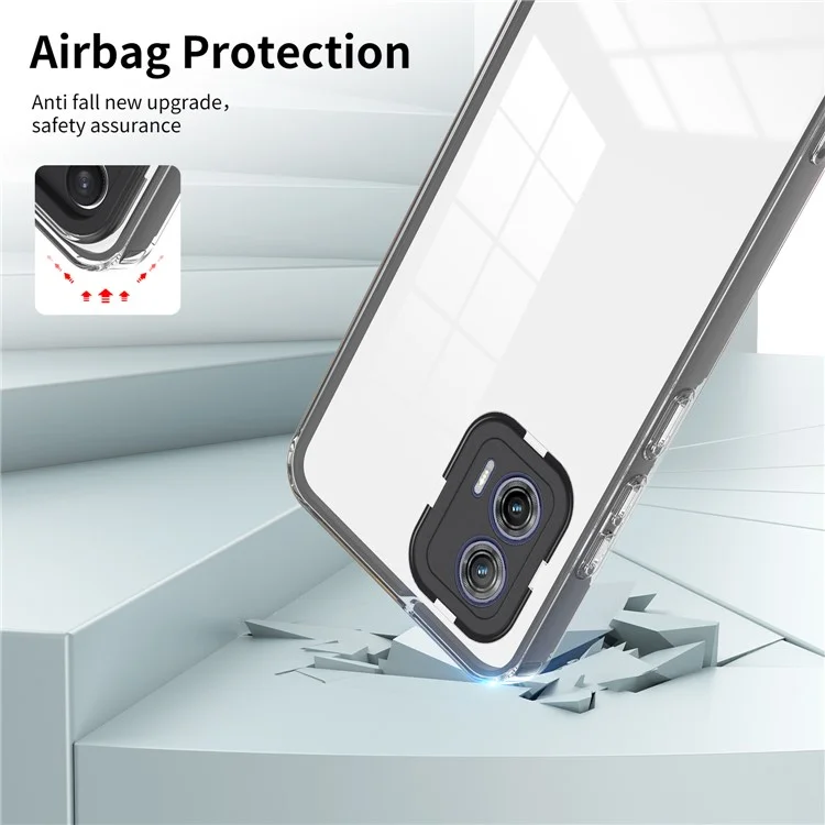 Per Motorola Moto G73 5G TPU Backplate + PC Frame + PC Camera Ring Mobile Case 3-in-1 Transparent Anti-drop Cover - Nero