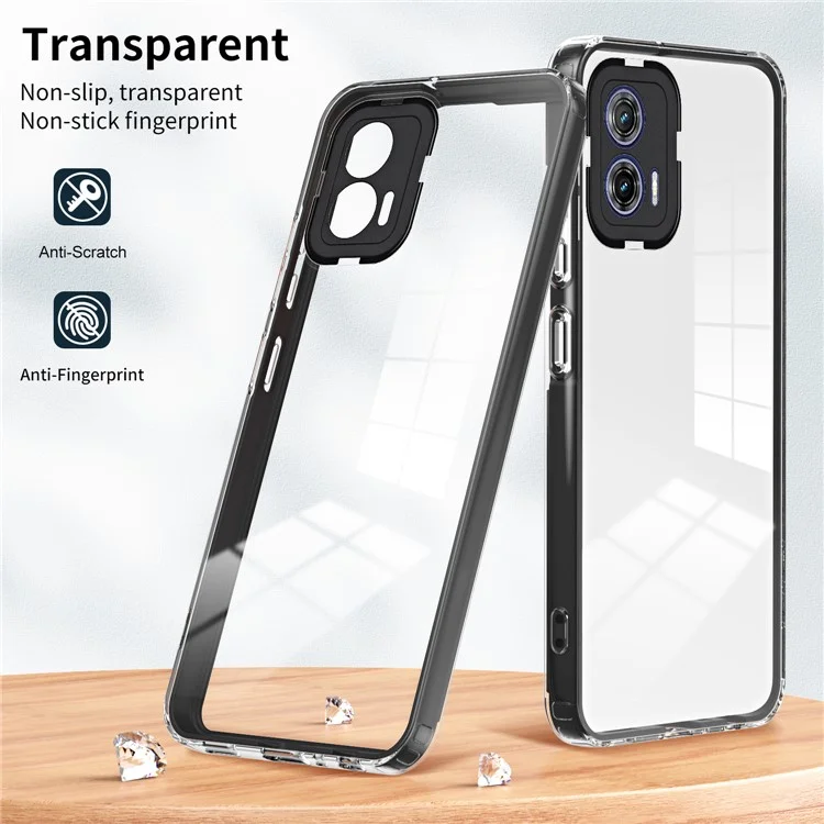 Per Motorola Moto G73 5G TPU Backplate + PC Frame + PC Camera Ring Mobile Case 3-in-1 Transparent Anti-drop Cover - Nero