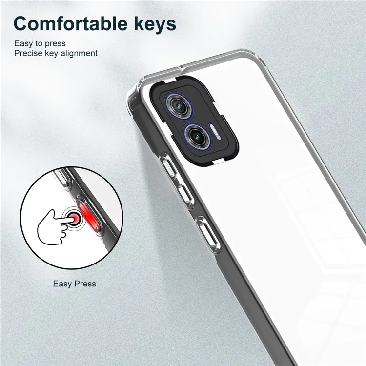 Per Motorola Moto G73 5G TPU Backplate + PC Frame + PC Camera Ring Mobile Case 3-in-1 Transparent Anti-drop Cover - Nero