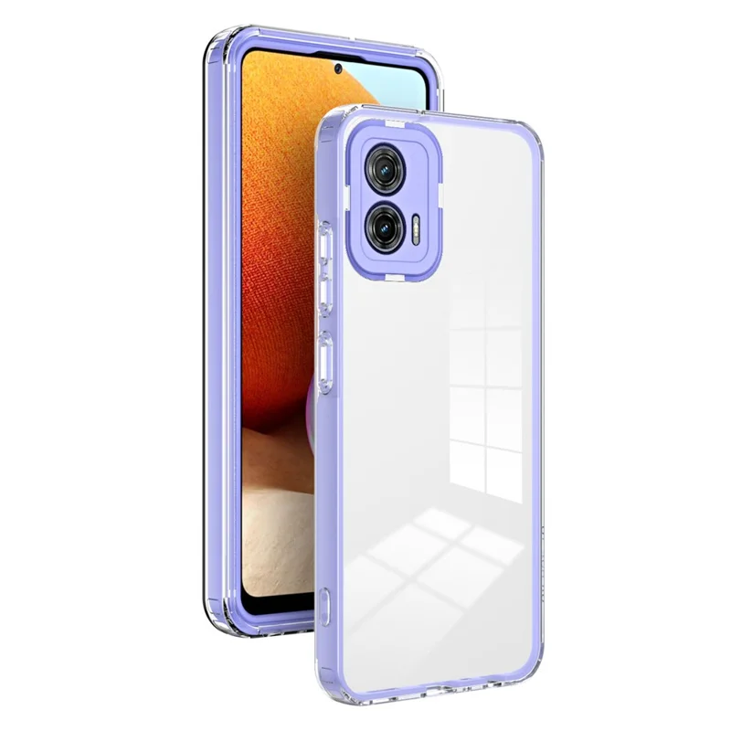 For Motorola Moto G73 5G TPU Backplate + PC Frame + PC Camera Ring Mobile Case 3-in-1 Transparent Anti-drop Cover - Purple
