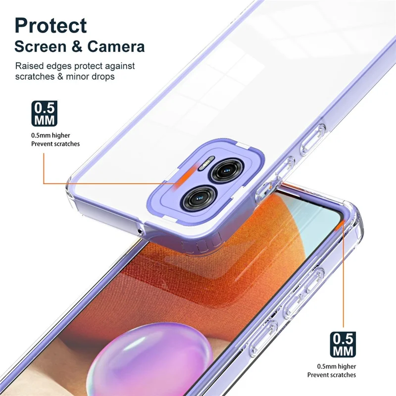 For Motorola Moto G73 5G TPU Backplate + PC Frame + PC Camera Ring Mobile Case 3-in-1 Transparent Anti-drop Cover - Purple