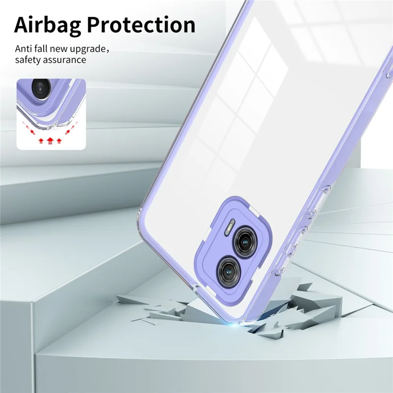 For Motorola Moto G73 5G TPU Backplate + PC Frame + PC Camera Ring Mobile Case 3-in-1 Transparent Anti-drop Cover - Purple