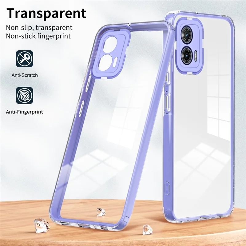 For Motorola Moto G73 5G TPU Backplate + PC Frame + PC Camera Ring Mobile Case 3-in-1 Transparent Anti-drop Cover - Purple