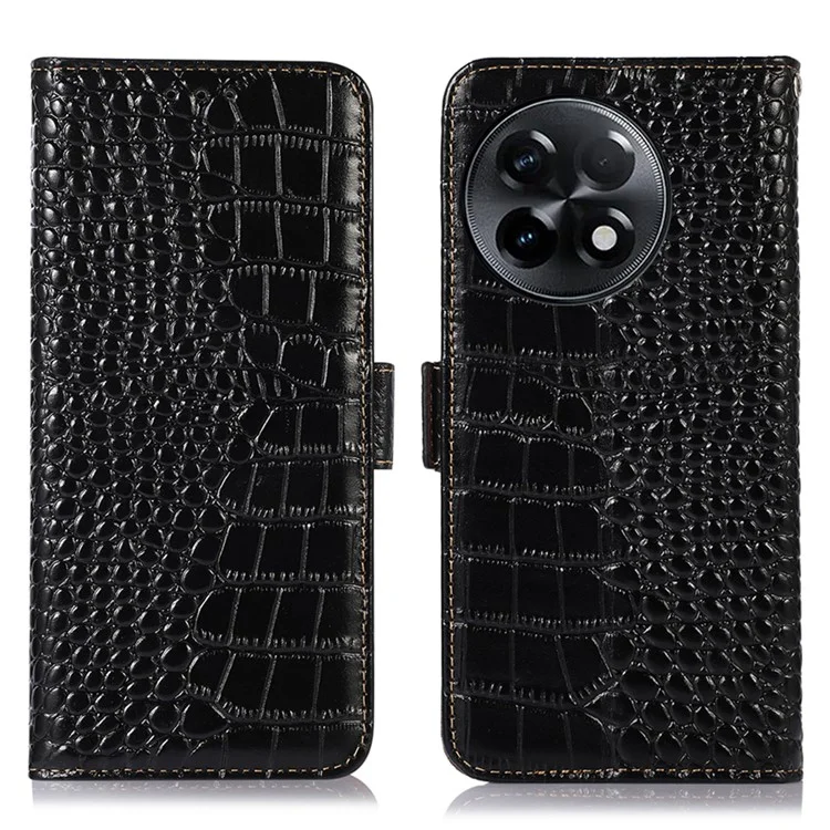 Capa de Telefone Bloqueadora de RFID para OnePlus Ace 2 5G / 11R 5G, Couro de Vaca Genuíno, Capa de Carteira com Suporte - Preta