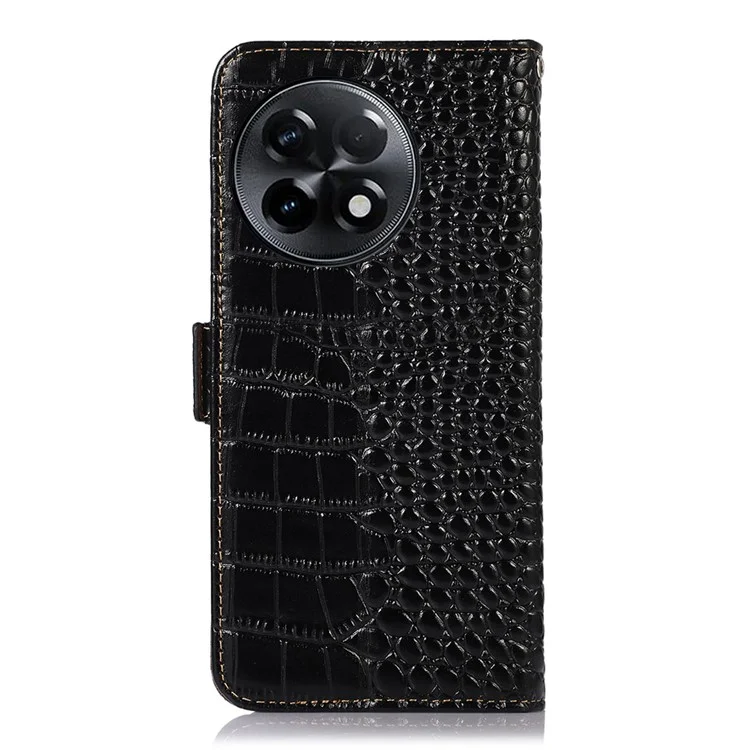 Capa de Telefone Bloqueadora de RFID para OnePlus Ace 2 5G / 11R 5G, Couro de Vaca Genuíno, Capa de Carteira com Suporte - Preta