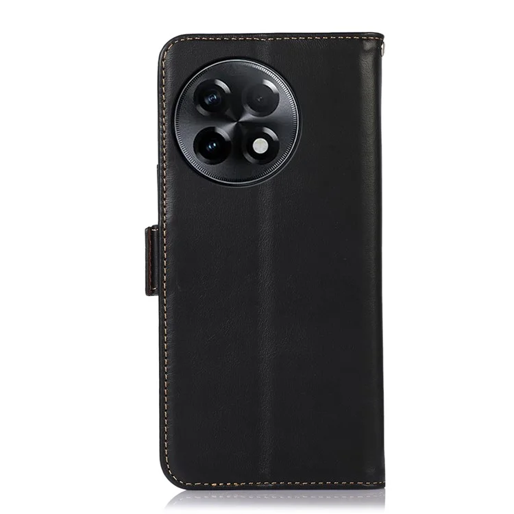 Для OnePlus Ace 2 5G / 11R 5G RFID Blocking Phone Cover Stand Wallet Genuine Cowhide Leather Case - Black