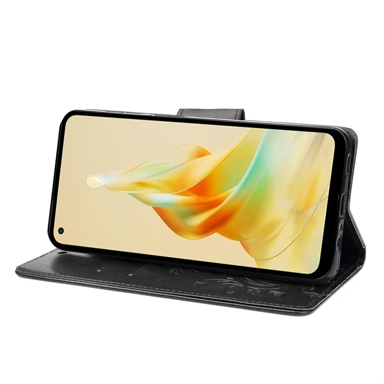 Чехол для телефона Oppo Reno8 T 4G, кожаный PU, с цветочным и бабочкиным рисунком, кошелек, подставка - черный