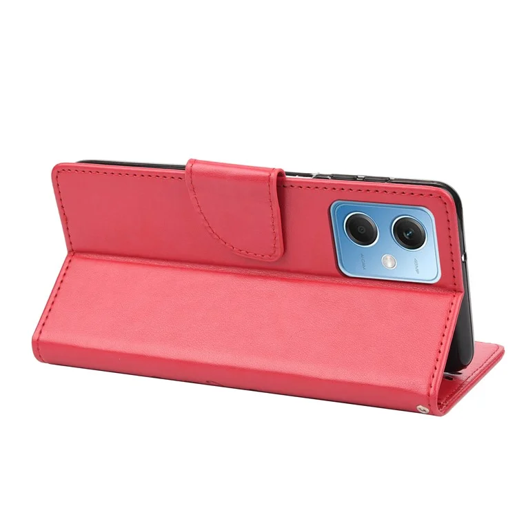 For Xiaomi Redmi Note 12 5G (Global) / (India) / (China) / Poco X5 5G Phone Case Flower Butterfly Imprinted Leather Wallet Stand Cover - Red