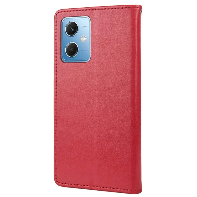 For Xiaomi Redmi Note 12 5G (Global) / (India) / (China) / Poco X5 5G Phone Case Flower Butterfly Imprinted Leather Wallet Stand Cover - Red
